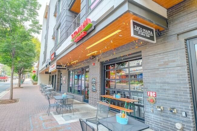 Sidewalk and Restaurants in Hillsboro Village, Nashville, Tennessee