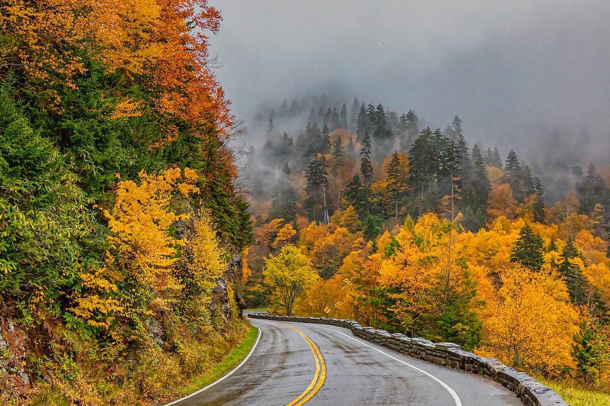 Great Smoky Mountains in Fall Foliage with Rain