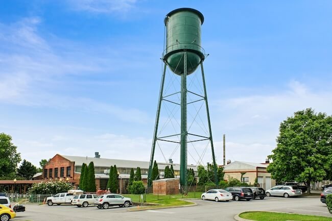 Honest Coffee Roasters Factory and Water Tower in Downtown Franklin, Tennessee