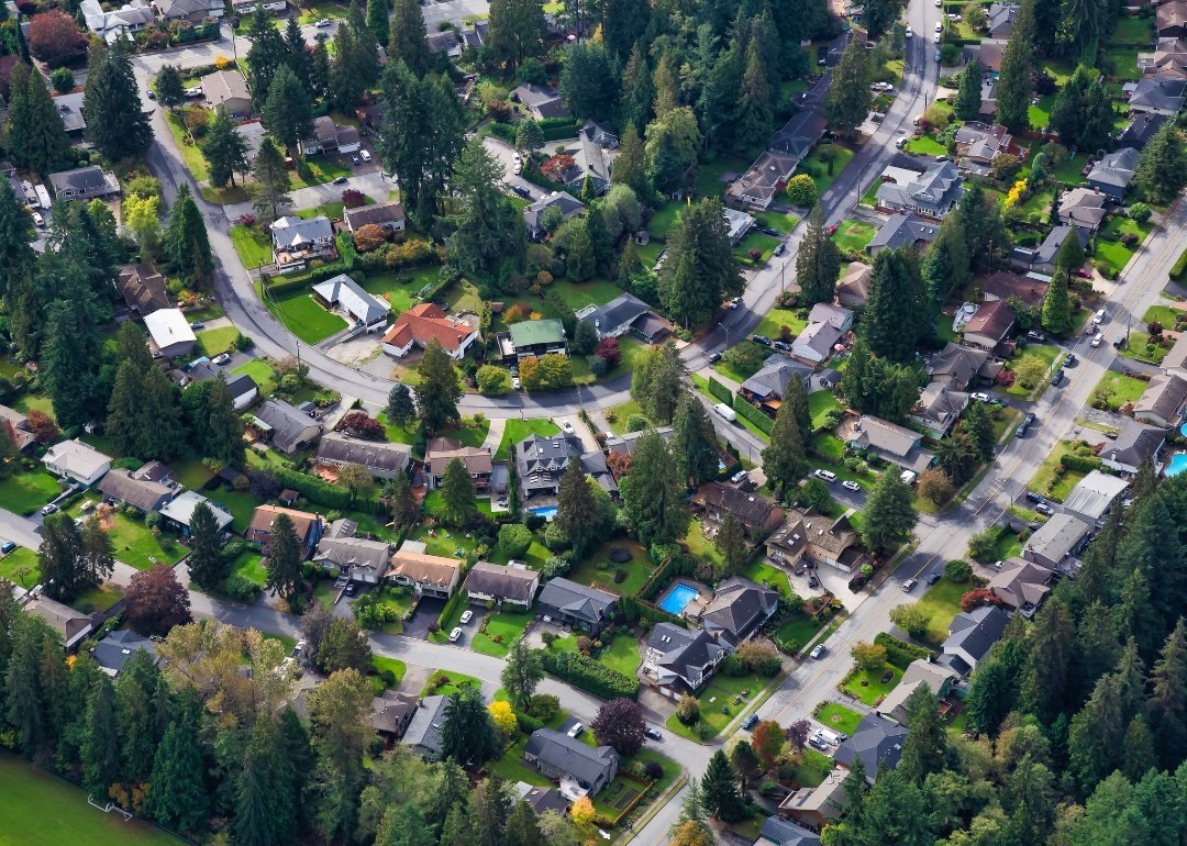 An aerial view of homes.