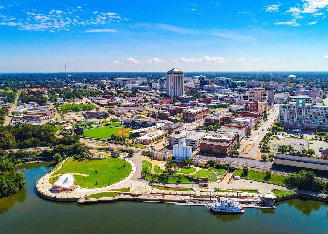 Drone aerial view of downtown Montgomery.