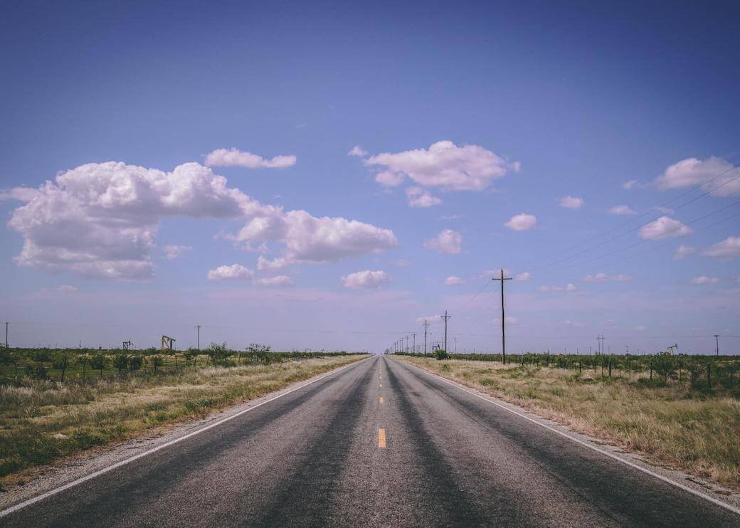 Long empty road in Odessa, Texas