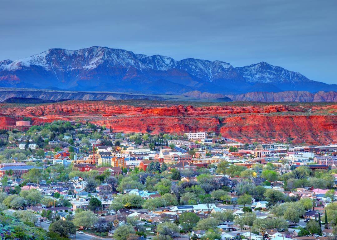 Aerial view of St. George, Utah with the mountains in the background
